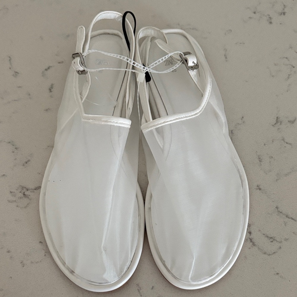 Zara White Mesh Sheer Slingback shoes